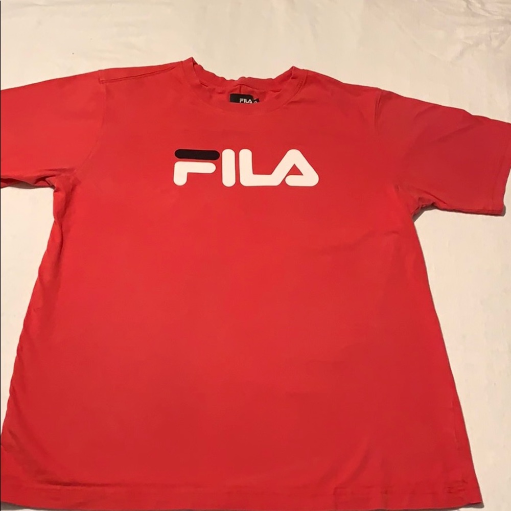 redish-pink short sleeve FILA shirt